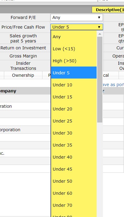 stock screen selection criteria